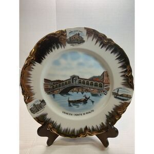 Vintage Venice Venezia Ponte di Rialto Porcelain Souvenir Plate Gold Collectible